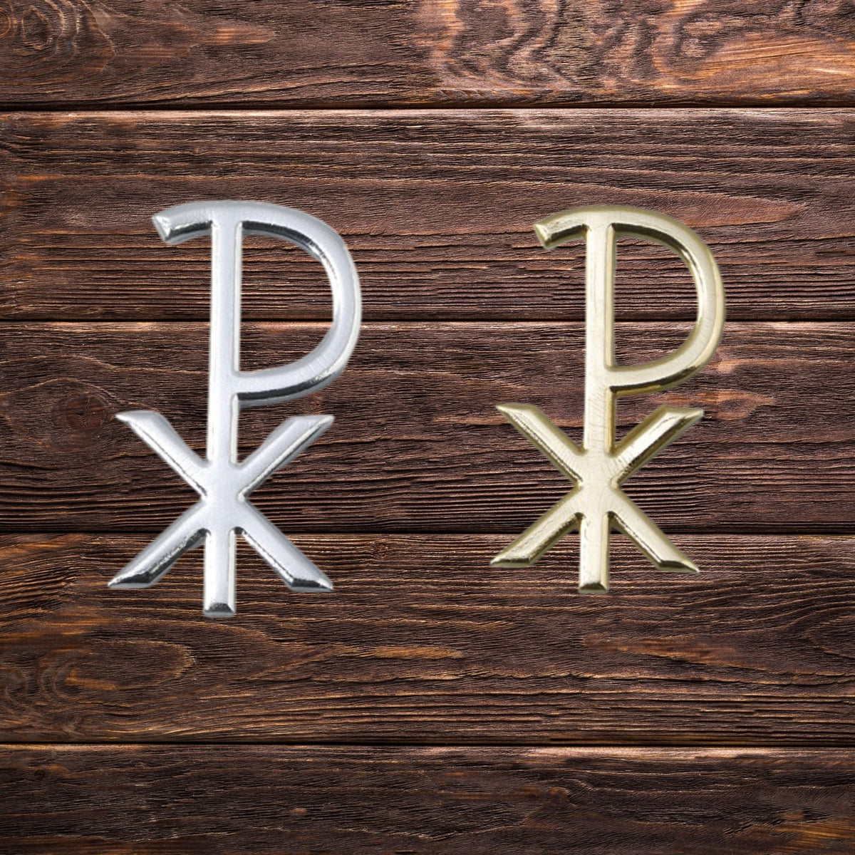 Pax-Symbol aus Wachs in Gold und Silber auf Trägerpapier, 25 x 40 mm