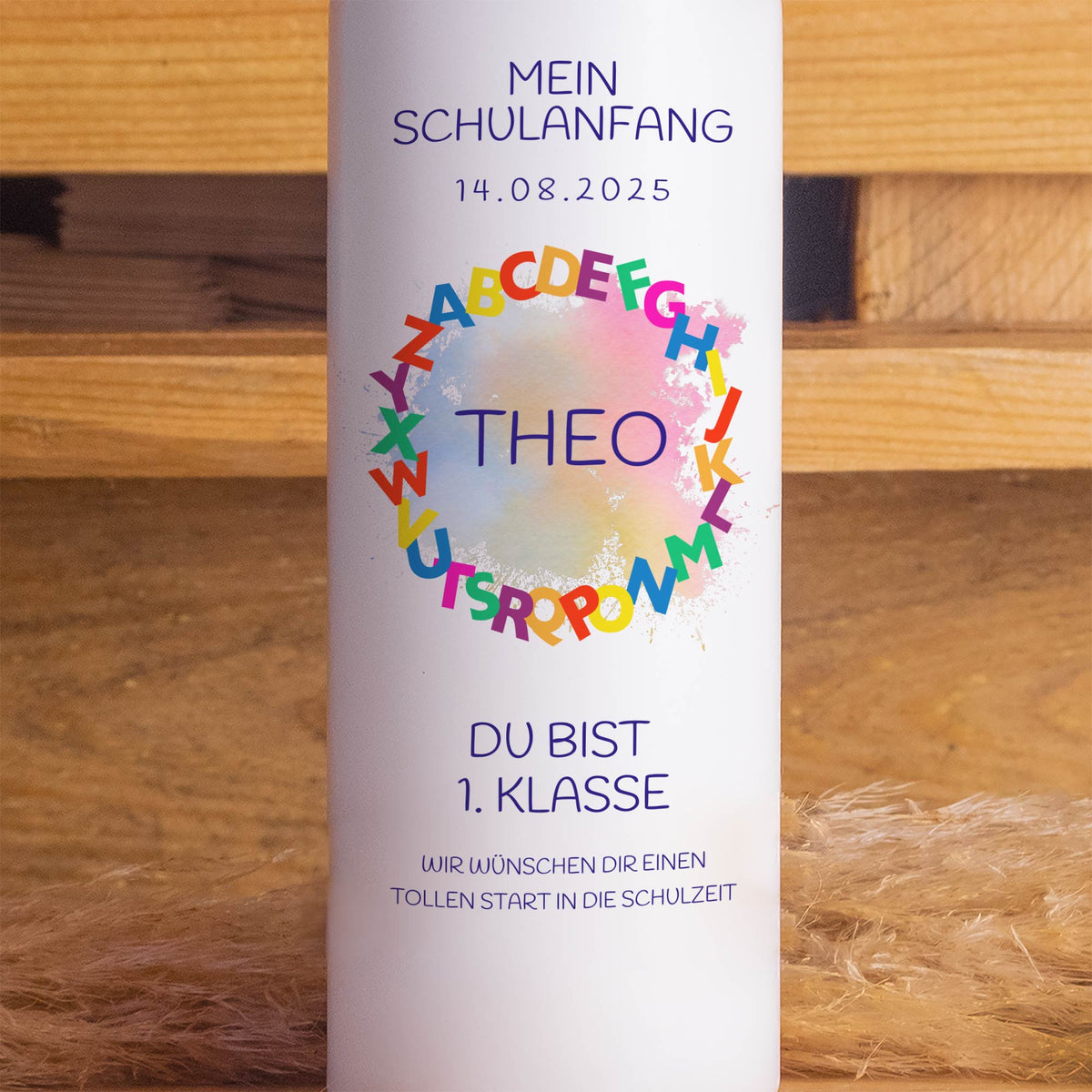 Schulanfangskerze Kreis Alphabet | Personalisierte Kerze zur Einschulung | 15–30 cm | Geschenk zur Schuleinführung