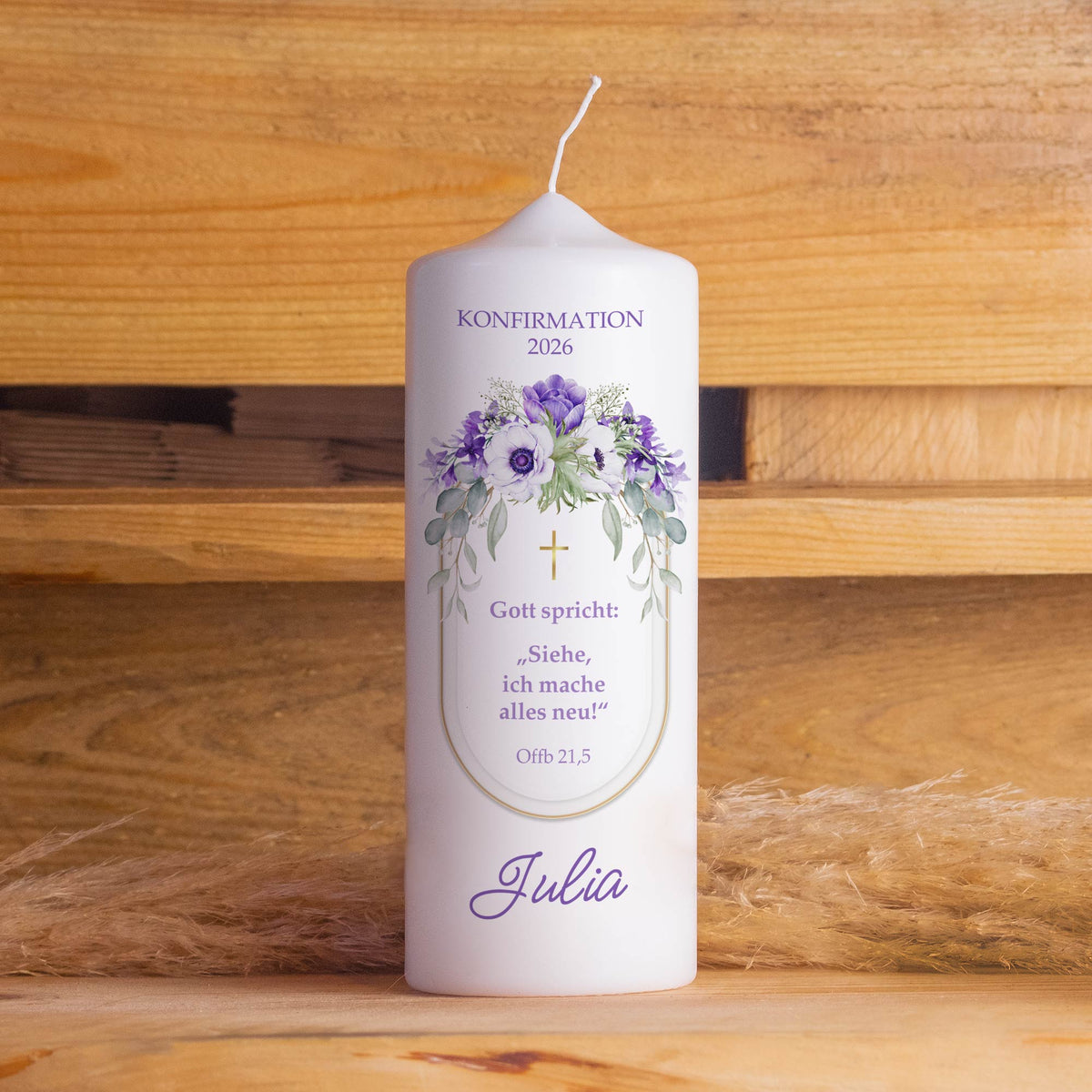 Personalisierte Konfirmationskerze Blumenkranz