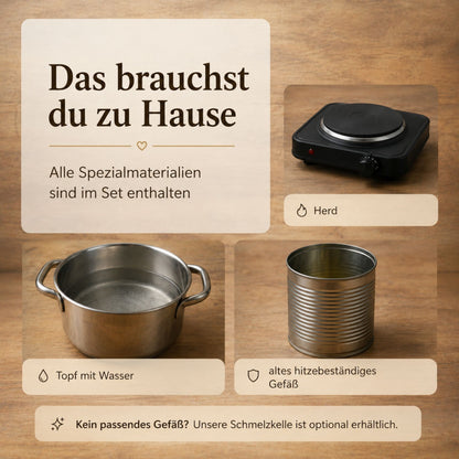 Das brauchst du zusätzlich zu Hause: Herd, Topf mit Wasser und ein hitzebeständiges Gefäß
