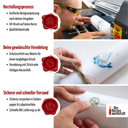 Trauerkerze mit Foto Blumen | 15 - 30 cm Höhe | Personalisierte Kerze | Gedenkkerze | Erinnerungsstück | Trauerfeier