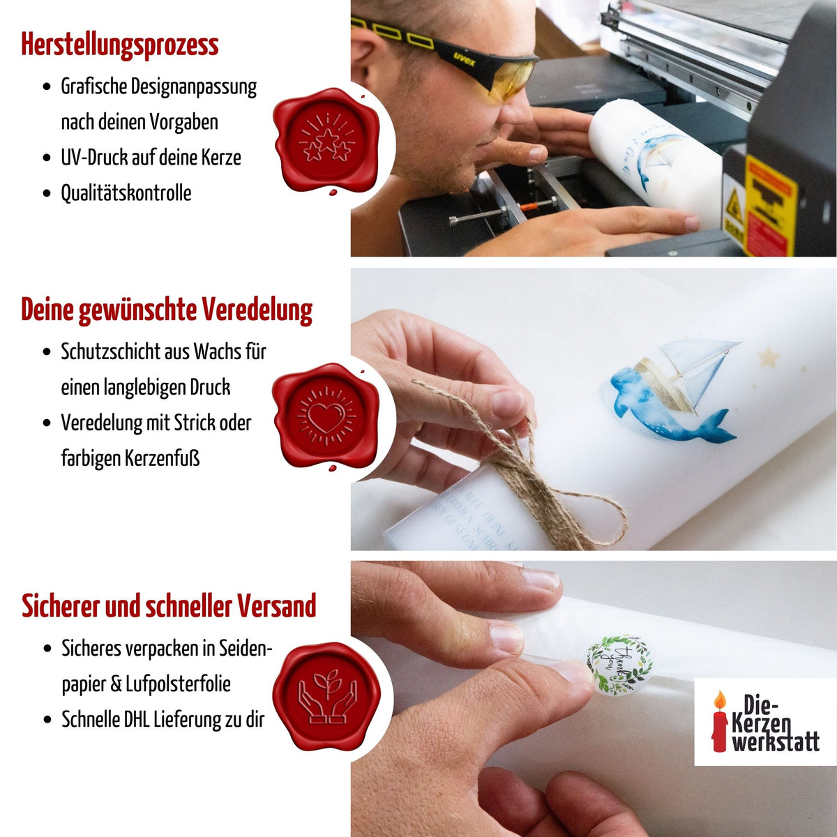 Taufkerze Jona | Bibel | Wal | Fisch | Boot | Rundumdruck | 20-30 cm Höhe | Personalisiert