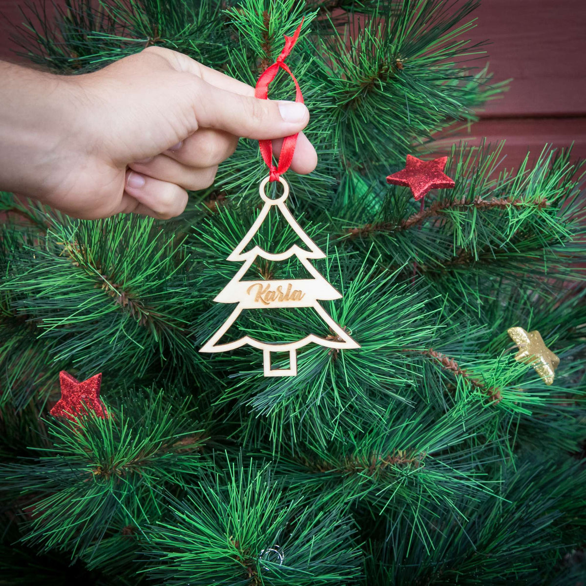 Weihnachtsbaumschmuck aus Holz personalisiert mit Namen "Tannenbaum" 10 cm | Weihnachtsdeko |  Christbaum