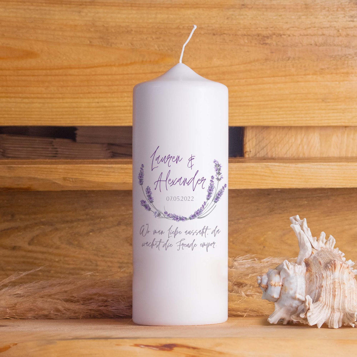 Hochzeitskerze | Lavendel | 15 - 30 cm Höhe | Traukerze | Personalisierte Kerze