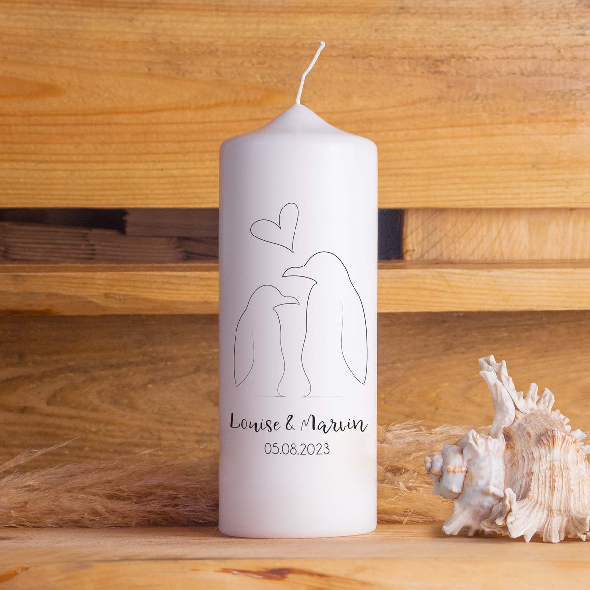 Hochzeitskerze | Pinguine | 15 - 30 cm Höhe | Traukerze | Personalisierte Kerze