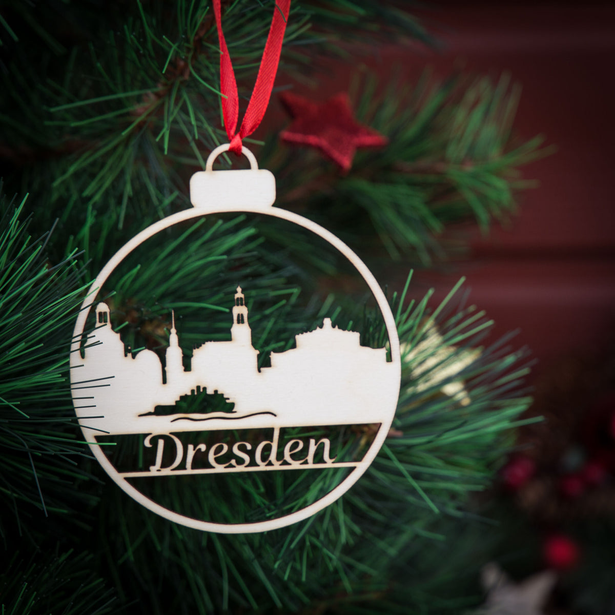 Weihnachtskugel aus Holz" ∅ 10 cm | Weihnachtsbaum Schmuck | Dresden Elbpanorama | Weihnachtsdeko |  Christbaum