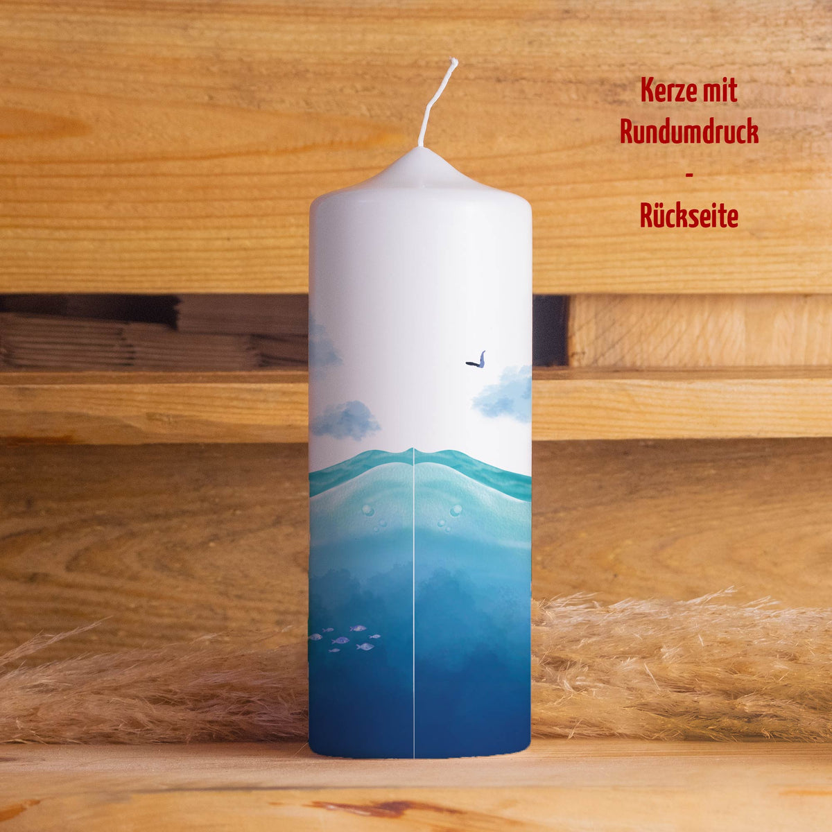 Taufkerze Jona | Bibel | Wal | Fisch | Boot | Rundumdruck | 20-30 cm Höhe | Personalisiert