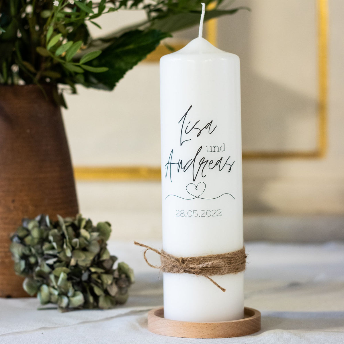 Buchenholz-Kerzenuntersetzer für Taufkerze und Hochzeitskerze