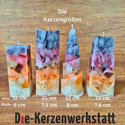 Größenvergleich der Coffee Time Wachswürfelkerzen mit Maßangaben