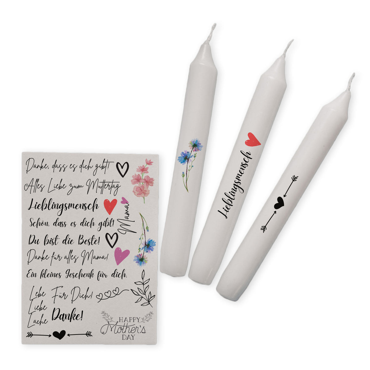 Kerzentattoos Muttertag | Kerzenfolie | Bastelset für Kerzen Thema "Muttertag" | Geschenk | Basteln | Kerzensticker