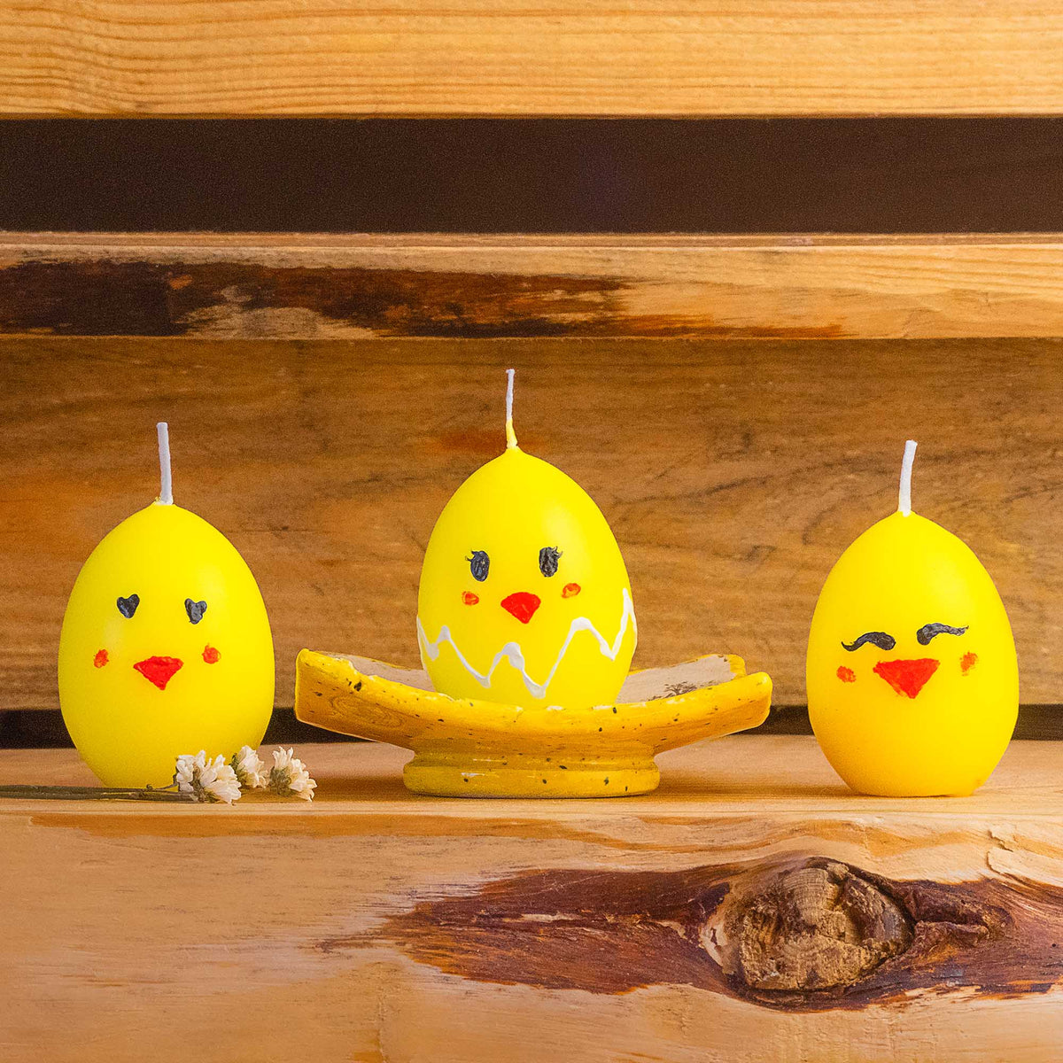 Handbemalte Küken-Kerzen 3er-Set Ostern