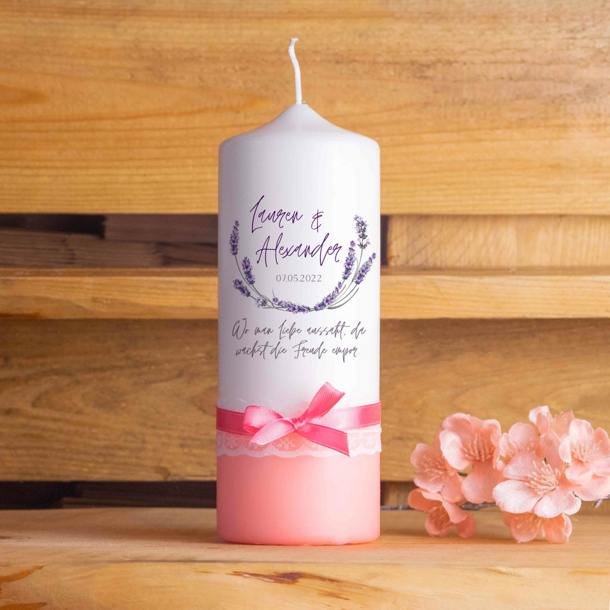 Personalisierte Hochzeitskerze Lavendel