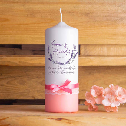 Personalisierte Hochzeitskerze Lavendel