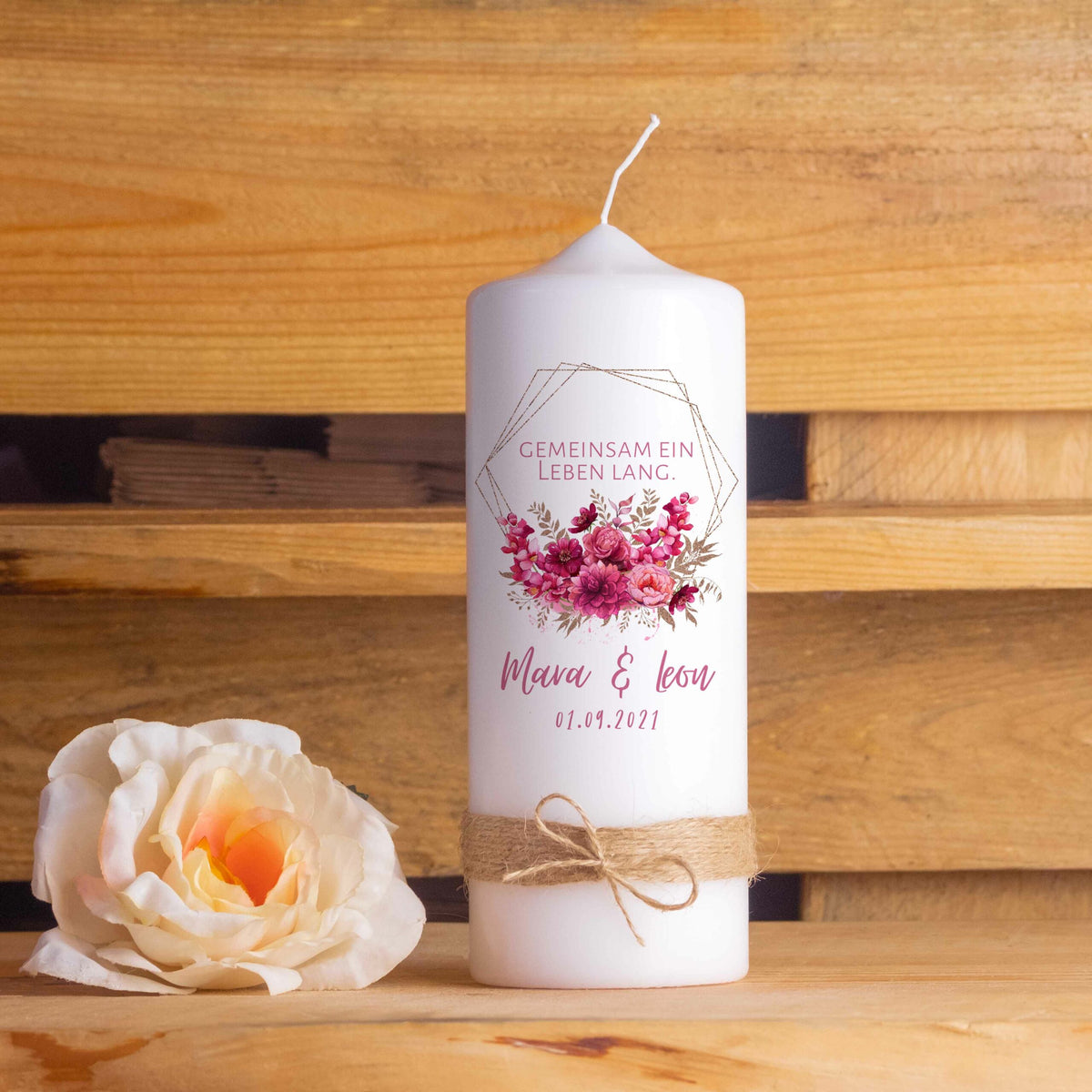 Hochzeitskerze | Polygon | 15 - 30 cm Höhe | Traukerze | Personalisierte Kerze