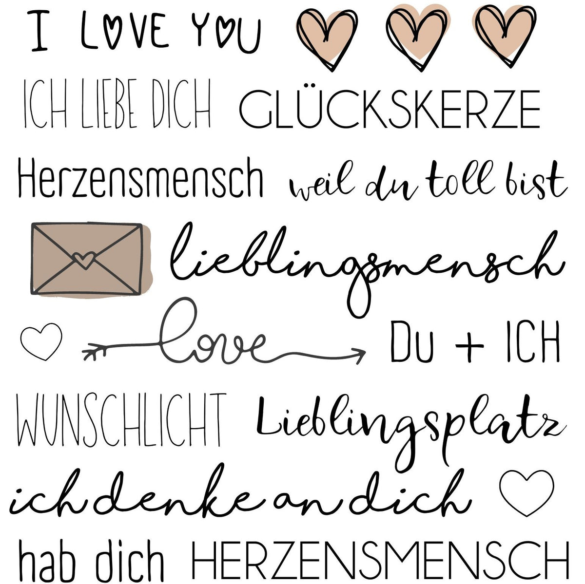 Kerzentattoos Liebe Schlicht A6 | Kerzenfolie | Bastelset für Kerzen Thema Liebe | Geschenk | Basteln | Kerzensticker