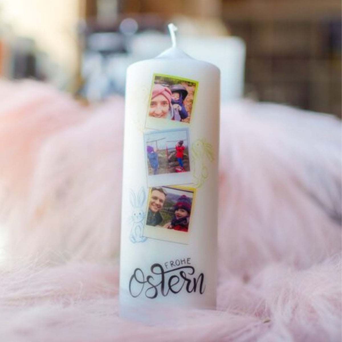 Osterkerze mit Foto personalisiert | Ostergrüße Fotokerze mit eigenen Bildern