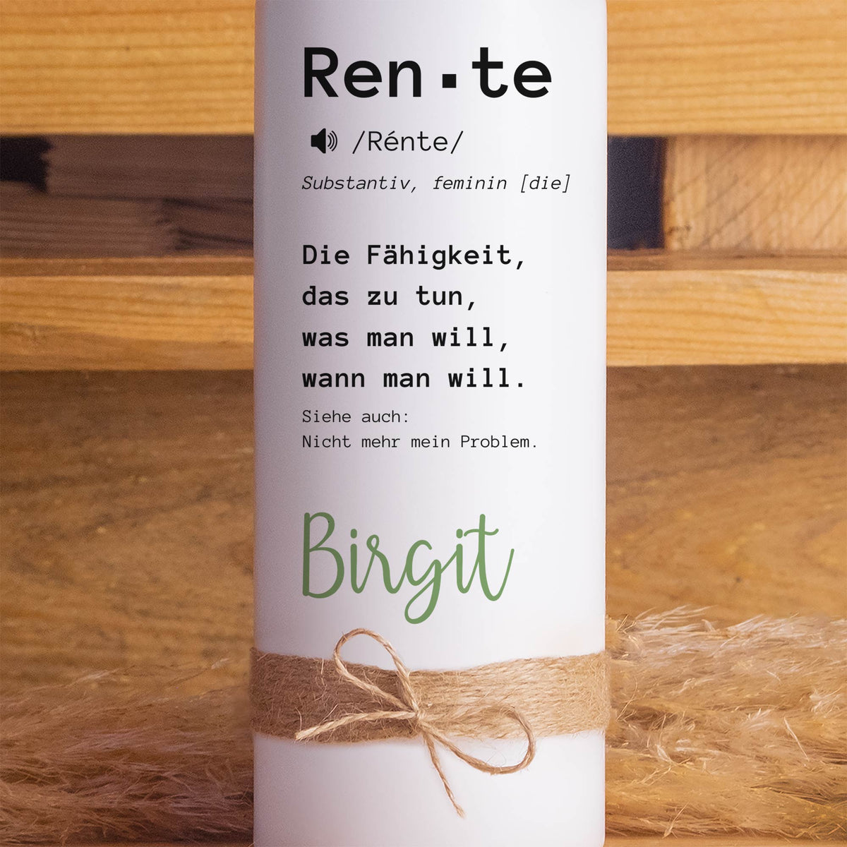 Personalisierte Ruhestandskerze „Rente“ | Geschenk zum Rentenbeginn mit Wunschname & Kerzenfuß-Verzierung