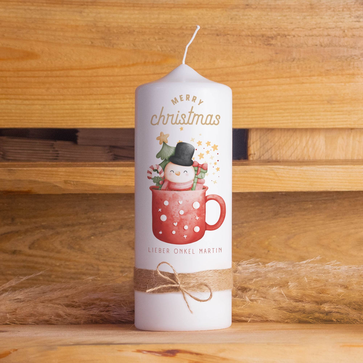 Personalisierte Weihnachtskerze Schneemann