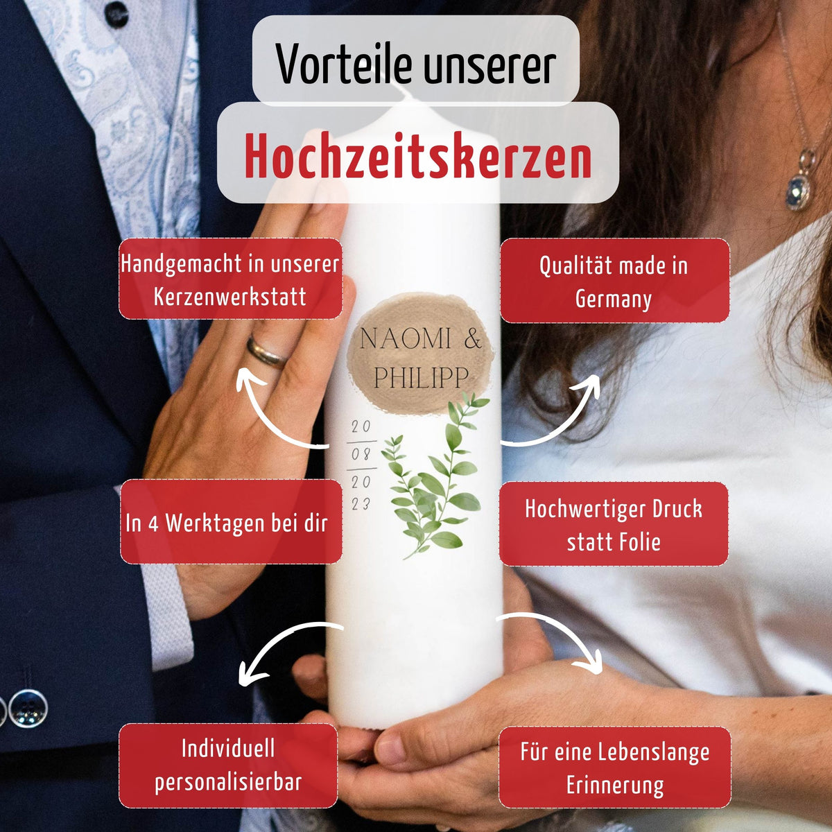Hochzeitskerze | Anker | Personalisierte maritime Traukerze mit Wunschtext & Verzierung