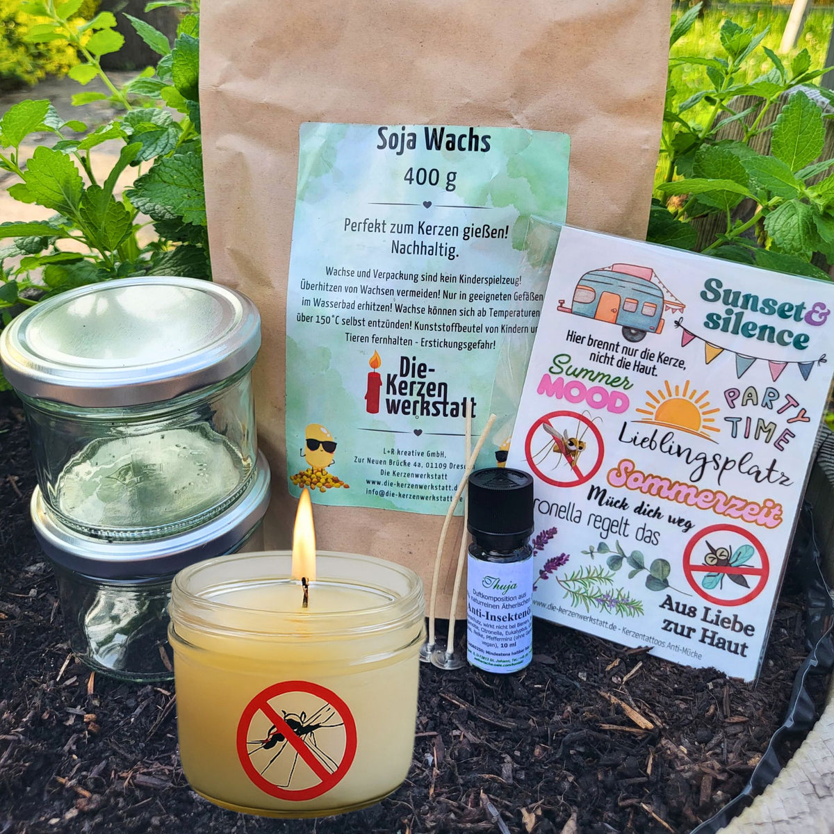 Bastelset für zwei Duftkerzen mit Citronella und Lavendel im Überblick