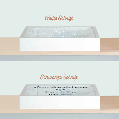 Brautstraußrahmen schlicht liegend: weiße und schwarze Schrift im Vergleich