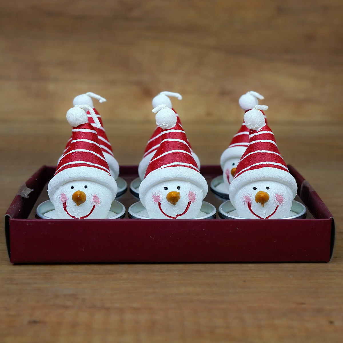 Schneemann-Teelichter mit roter Mütze im 6er Set