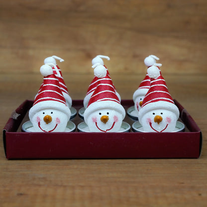 Schneemann-Teelichter mit roter Mütze im 6er Set